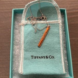 Rare Tiffany & Co. 1837 Bar silver Necklace and rose gold pendant